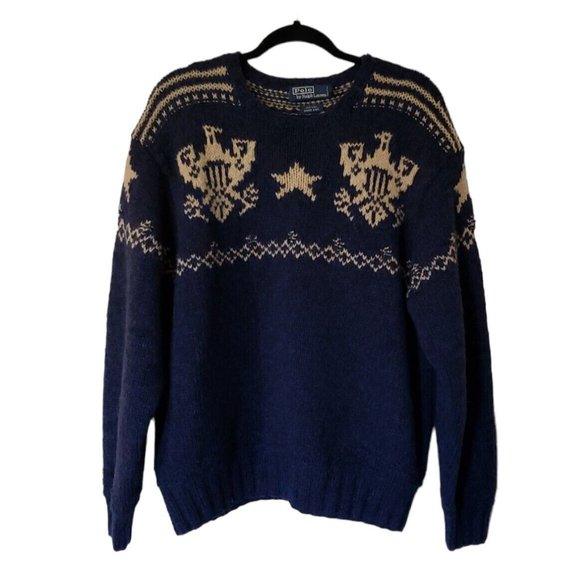 Polo Ralph Lauren Other - Polo Ralph Lauren Men's 100% Wool Hand Knit Eagle Star Knit Sweater Size XL